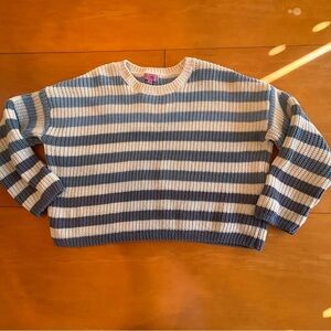 Mi Ami M cropped blue cream striped oversized crop rib knit sweater